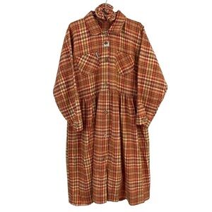 Vtg Souris Mini Gingham Girls Dress 12/14 Orange Long Sleeve Button Up Flannel
